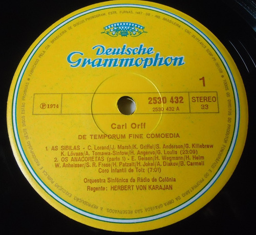 Carl Orff - The Temporum Fine Comoedia (karajan) - Lp Nac (Usado)