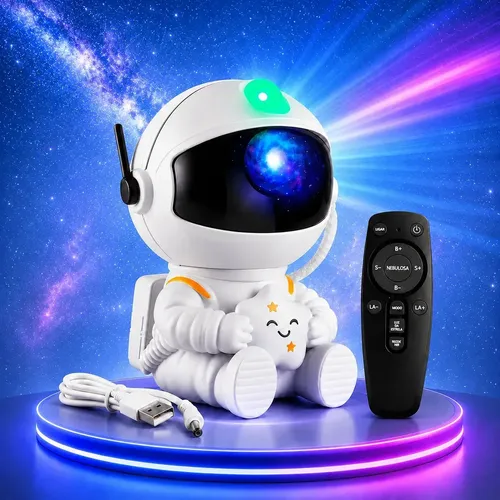 Luminária Astronauta Projetor Led Infantil Galáxia Estrela Branco...