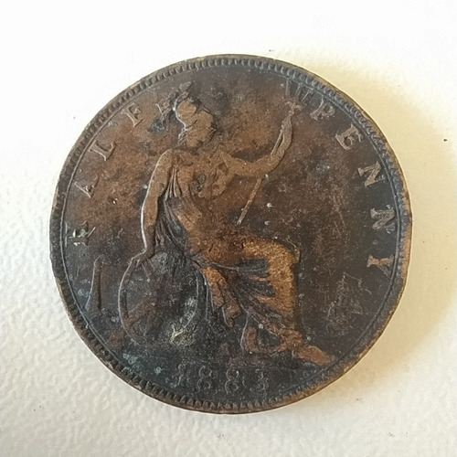 Antigua Moneda Medio Penique Inglaterra 1883 Km# 754