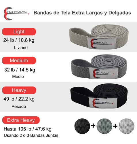 Bandas De Resistencia De Tela Antideslizante Largas Set De 3 Color Gris Claro, Gris y Negro