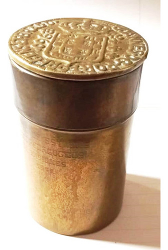 Antigua Caja Lata De Bronce 11cm - Tapa Con Sello 