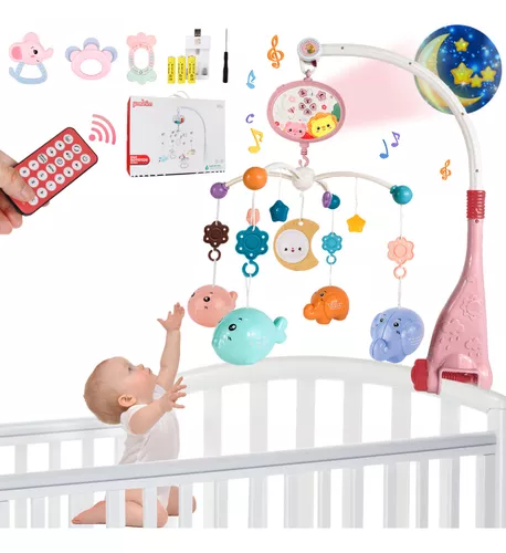 Móvil para cuna de bebé con música y luces, móvil para cuna con control  remoto, sonajeros giratorios colgantes, 16 canciones y función de