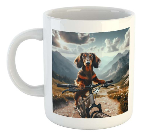 Taza Ceramica Perro Salchicha Paseando En Bicicleta