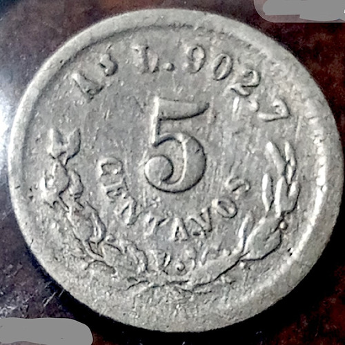 Antigua Moneda 5 Centavos Plata  1895 As L. Alamos  Ley .902