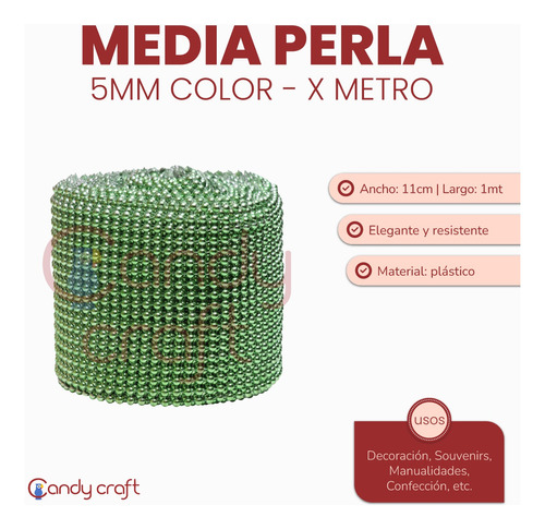 Malla Media Perla 5 Mm Color Metalizado Por Metro