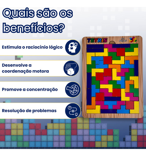 Mini Tetris Encaixe Inteligente Jogo Raciocínio 51 Pcs Mdf