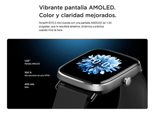 Reloj Inteligente Amazfit Gts 2 Mini Smartwatch 1.55´´ Color De La Caja Azul Color De La Malla Midnight Black