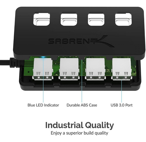Imagen 5 de 9 de Hub Usb - Sabrent - 4 Port Usb 3.0 - Switch On/off Fuente 2a