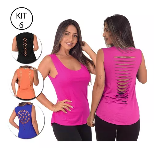 Kit 6 Regatas Feminina Nadador Malhar Academia Fitness Blusa