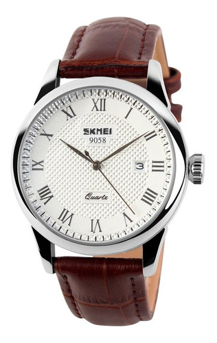 Reloj Hombre Skmei Skmei Cuarzo Pulso Plateado En Cuero