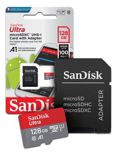 Cartão De Memoria, 128gb Micro Sd Cl10 100mb/s Sandisk