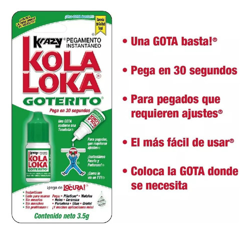 Pegamento Kola Loka Goterito 3.5 Gramos Caja Con 10 Piezas Transparente