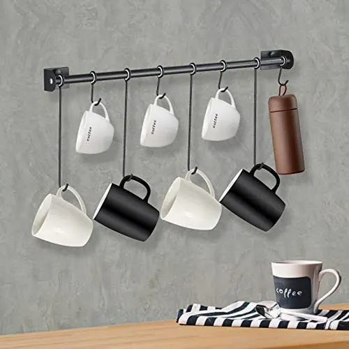 Soporte De Tazas De Café Montado En Pared Matt Negro Con Gan