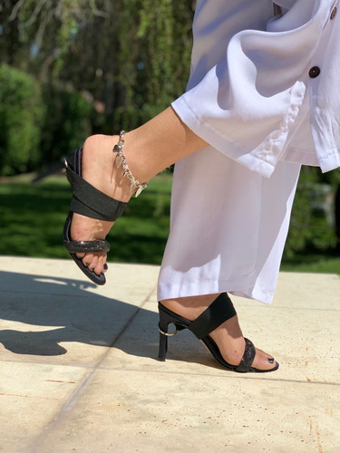 Imagen 7 de 9 de Zapatos Sandalias Fiesta Mujer Brillocruzada Taco Broche