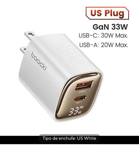 Cargador Dual Gan 33w Para iPhone 16-15-14-13 iPad Samsung