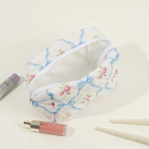Bolsa De Maquillaje De Algodón Acolchada Floral Para Viaje