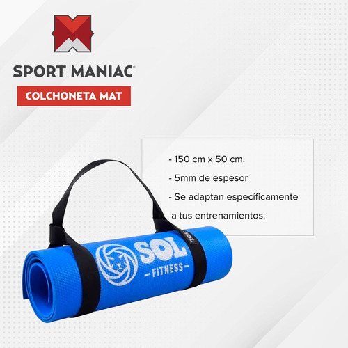 Imagen 2 de 4 de Colchoneta Mat + Par De Tobillera Regulable 1kg Sol Fitness