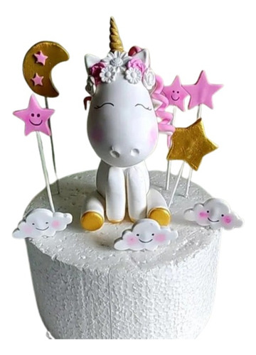 Adorno De Torta Unicornio Con Estrellas Y Nubes 