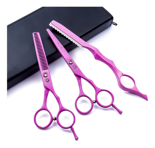 5.5 Inch Pink Hair Cutting Scissors Set With Razor, Leather 