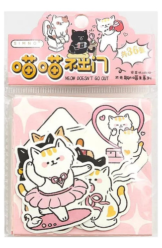 Hojas De Notas + Stickers Gato Gatito Kawaii Cute 30 Piezas