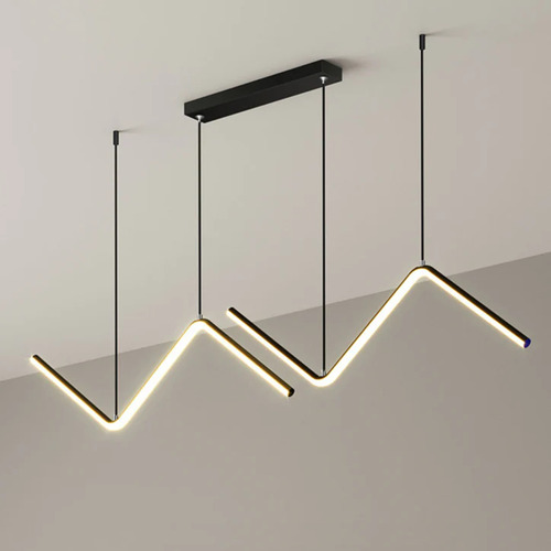Lustre Pendente Moderno Preto Zig Zag Cabo 3m Pé Direito Alto/duplo Sala/mesa Jantar Luz 3/1 - Green Age