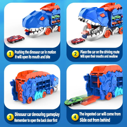 ~ Vehículo De Transporte De Dinosaurios Plegable, Incluye 4