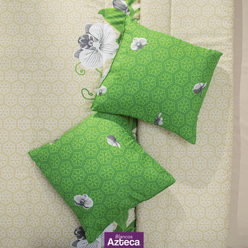 Colcha Matrimonial De Alta Calidad Con Cojines, Azteca Color Verde Orquídea
