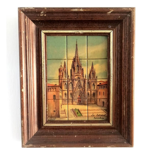 Antiguo Cuadro Original Catedral Barcelona Firmado Y Seriado