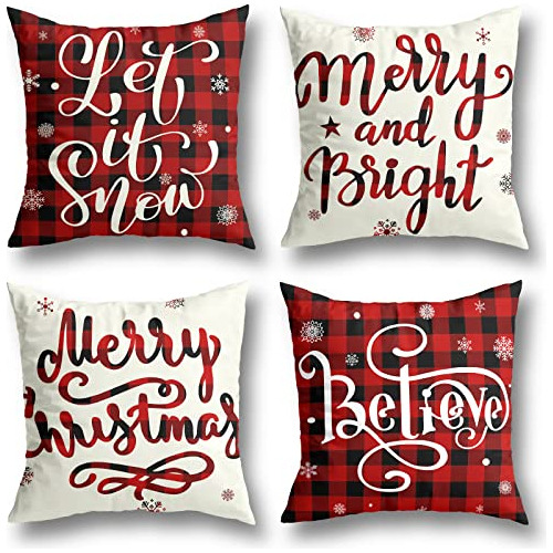 Fundas De Almohada Navideñas 18x18 Pulgadas, Juego De 4