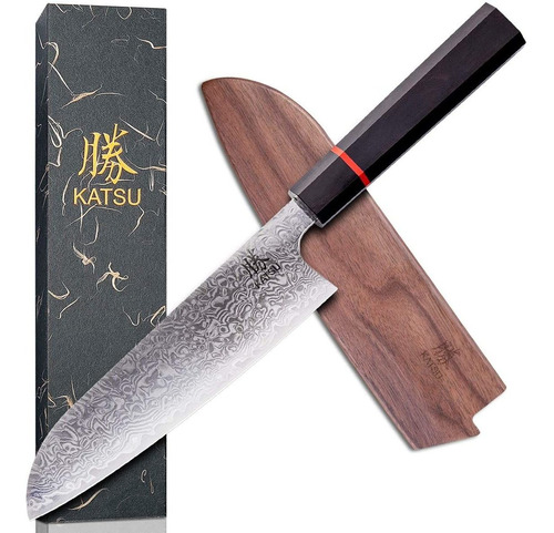 Cuchillo De Cocina Santoku - Acero De Damasco - Cocina Japon