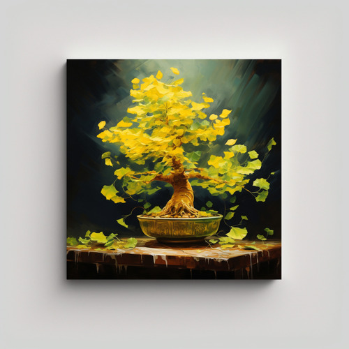 70x70cm Cuadro Ginkgo Biloba Bonsái En Lienzo Bastidor Made