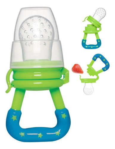 Mordedor Porta Frutinha Chupeta De Alimentação Silicone Bebê Infantil Verde Azul Buba Virtual Baby