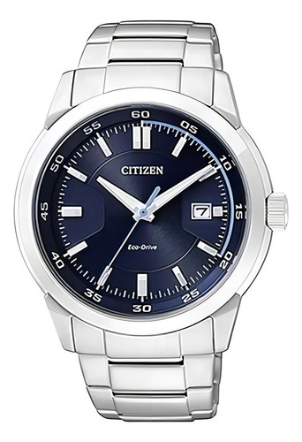 Reloj Citizen Ecodrive Analog Bm714054l Hombre Color de la malla Plateado Color del bisel Azul Color del fondo Azul