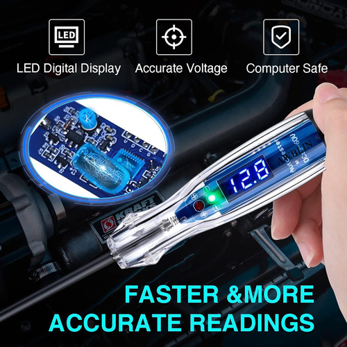 Probador De Circuito Automotriz Cc 3v-60v Led Digital Luz De Prueba Con Cable De Resorte Extendido De Poliuretano Portátil, Probador De Voltaje Bidireccional Automático, Bolígrafo De Prueba Eléctrico