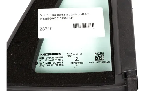 Vidro Fixo Porta Motorista Jeep Renegade 51953341 | Parcelamento