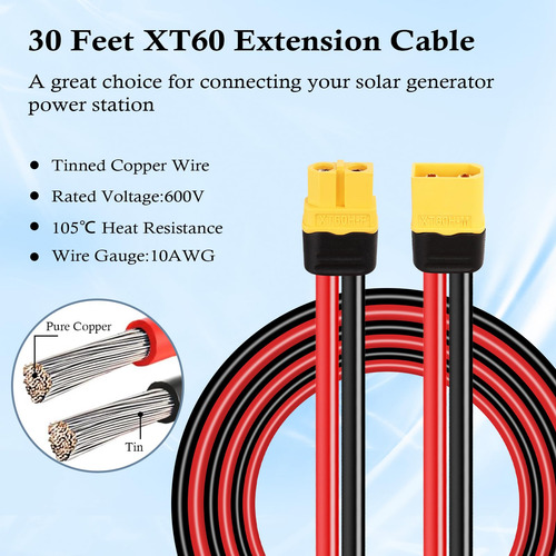 Cable De Extensión Xt60 10awg 9 Metros Conector Macho Hembra
