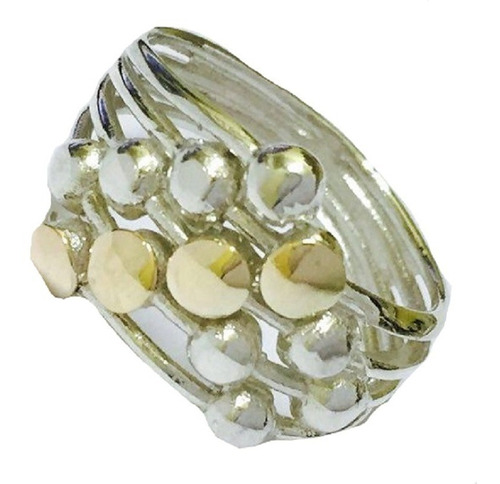 Ao 064-2  Anillo Con Bolitas En Forma De V Plata Y Oro 