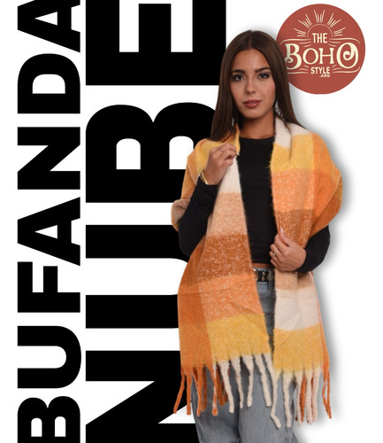 Bufandon Bufanda Maxi Nube Grande Amplia Afelpada Calentita6 Amarillo Cuadrillé