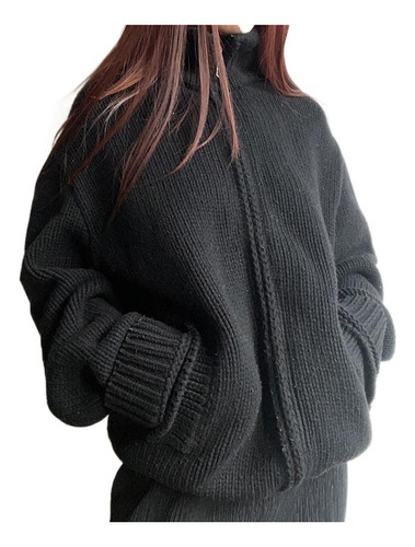 Sudadera De Punto De Cuello Alto De Corte Holgado Para Mujer