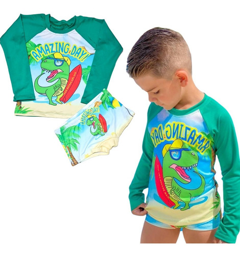 Imagem 1 de 8 de Sunga Blusa De Proteção Uv Infantil Shark Patrulha Biquini