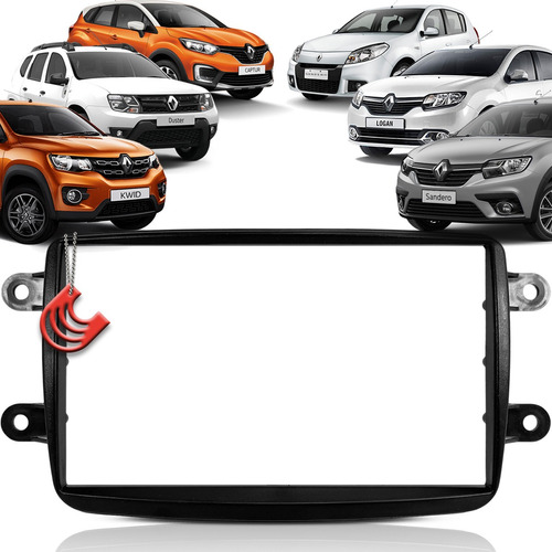 Moldura De Painel 2 Din Multimidia Dvd Mp5 Duster Sandero Logan Captur Kwid Preto