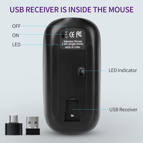 Wireless Mouse Kbcase Led Slim Silent 2.4g Rechargeable