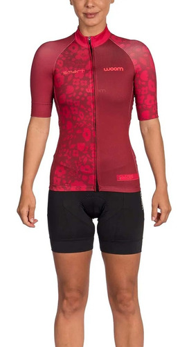 Camisa Woom Feminina Smart Flower Vermelha Ciclismo Bike