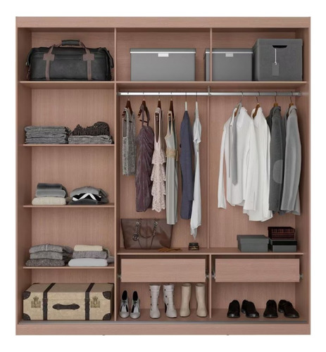 Guarda Roupa Casal Bartira Paris Com Espelho 3 Portas Cor Avelã/cappuccino
