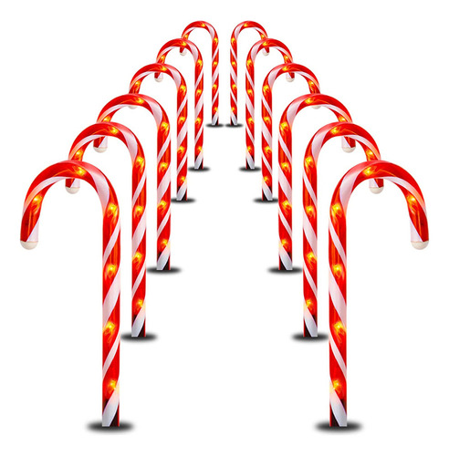 Bastones De Navidad Con Forma De Bastón De Caramelo Led, 12