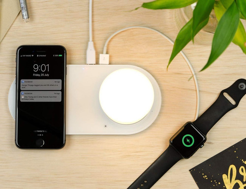 Imagen 8 de 9 de Cargador Inalámbrico Con Luz Led Rgb Q1 Para iPhone Samsung