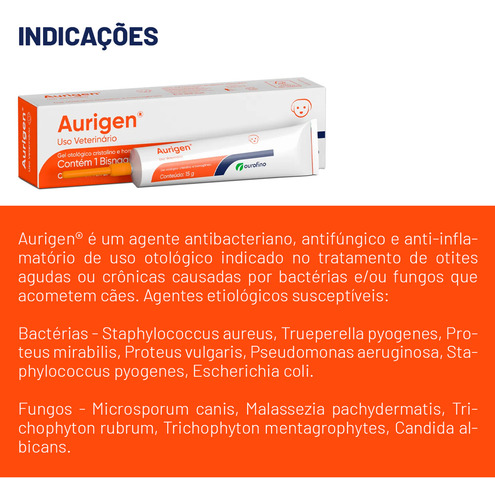 Pomada Aurigen 15 G Ourofino Tratamento Otológico Otite Cães