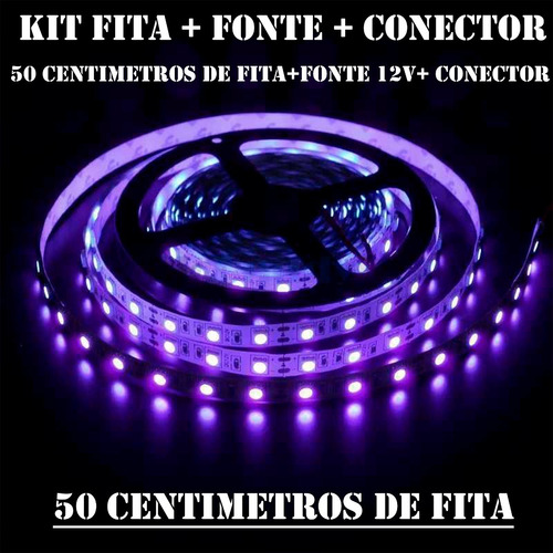 Imagem 2 de 9 de Kit Fita Led Uv Luz Negra Serigrafia Aquário 50cm +fonte 12v