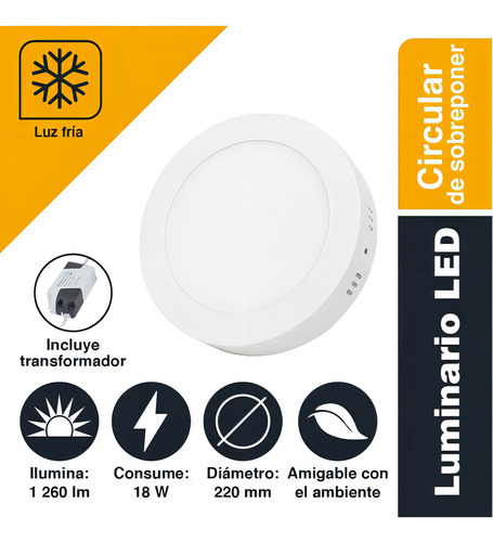 Luminario Led Sanelec Para Techo 18w Luz Fría Color Blanco