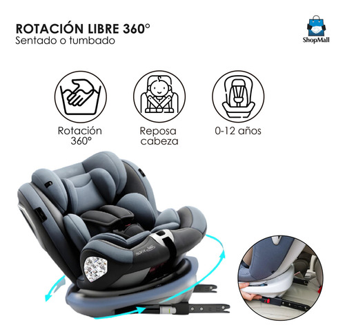 Asiento Bebé Para Coche 360° (0-12 Años) Sistema Seguridad Color Gris Silla de bebe